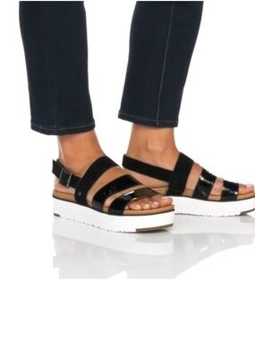 UGG Black Suede Platform Strappy Sandals